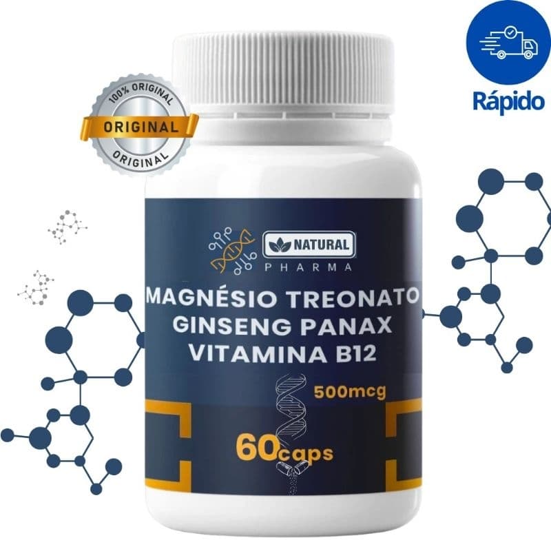 Magnésio Treonato 200mg + Ginseng Panax 100mg + Vitamina B12 Metilcobalamina 1000mcg