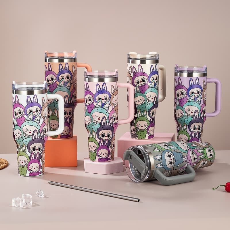 Copo Garrafa Térmica 1200ml Inox com Tampa e 2 Canudos - Estampada