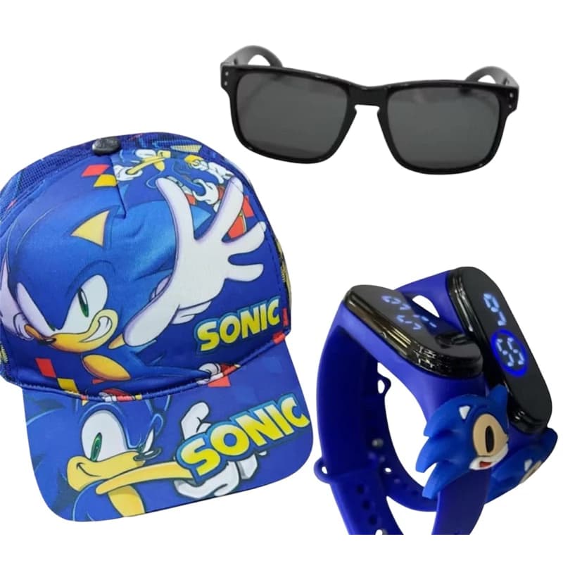 Kit Sonic Infantil | Boné + Relógio Digital + Óculos | Presente para Criança