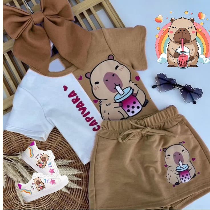 CONJUNTO INFANTIL/JUVENIL CAPIVARA BLUSA+SHORT SAIA