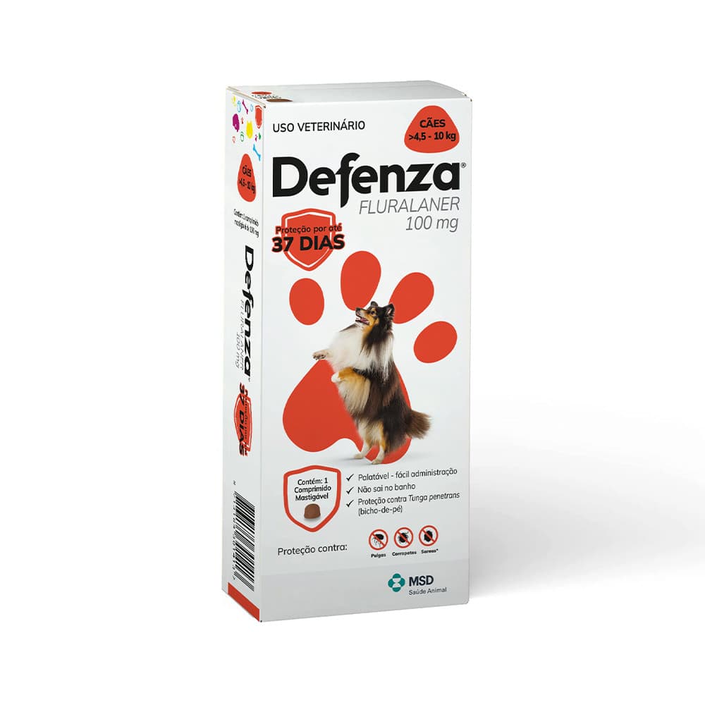 Defenza Cães De 4,5 A 10Kg Antipulgas, Carrapatos E Sarna Caixa Com 1 Comprimido Palatável 100mg