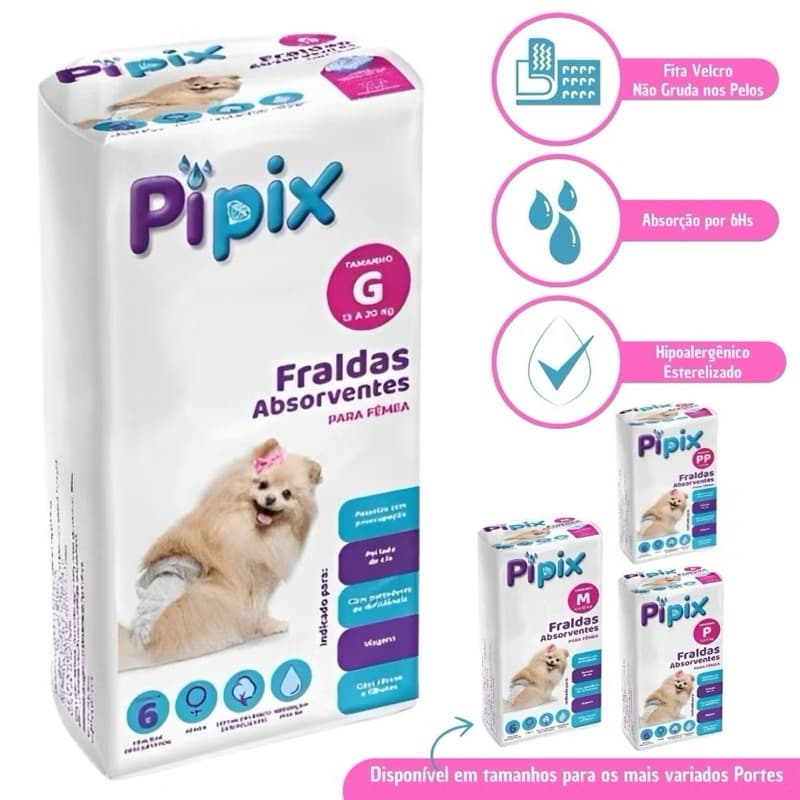 Fralda Higiênica Descartável Para Cães Pet Pipix Fêmea 6 Un