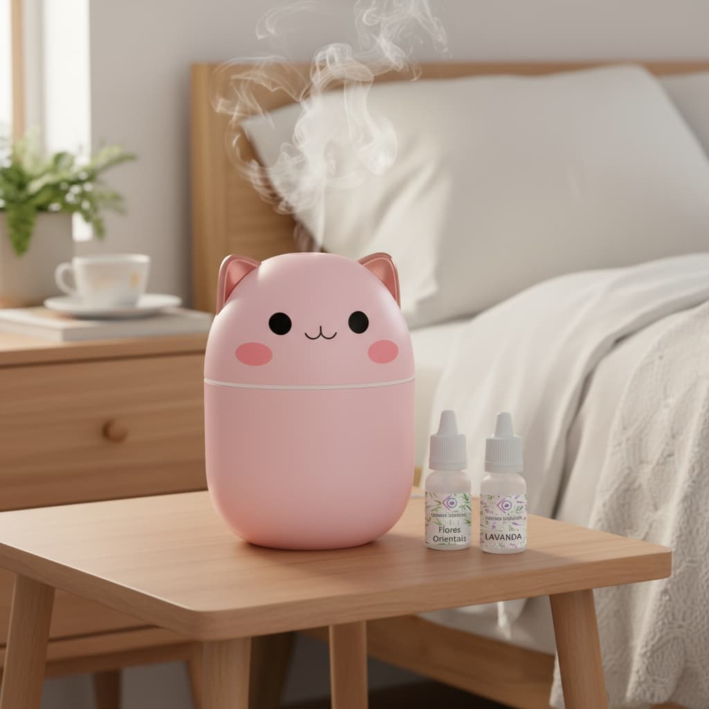 Umidificador de Ar Gatinho FELIZ + 1 ou 2 Essência Concentrada Hidrossolúvel difusor de aroma