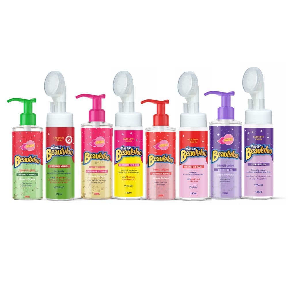 Kit Mousse Facial Gel de Limpeza Cheirinho de Chiclete Beautyloo Face Beautiful