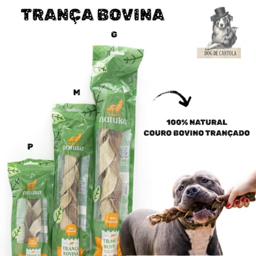 Trança de Couro Bovino para Cachorro Natuka - Mordedor Natural Pet