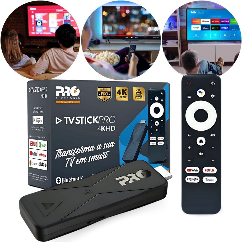 PRO TV BOX Stick 4K HD Proeletronic Android 10.1 - 2/16GB - Controle Por Voz – PROSK-1000