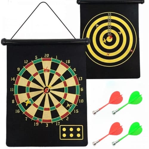 Jogo De Dardos Profissional Magnético Tiro Ao Alvo Dupla Face Dobrável 40x31 + 4 dardos