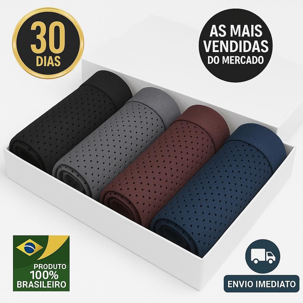 Kit 3 Cuecas Boxer Box Dry Fit Alto Padrão Premium Tecido Furadinho