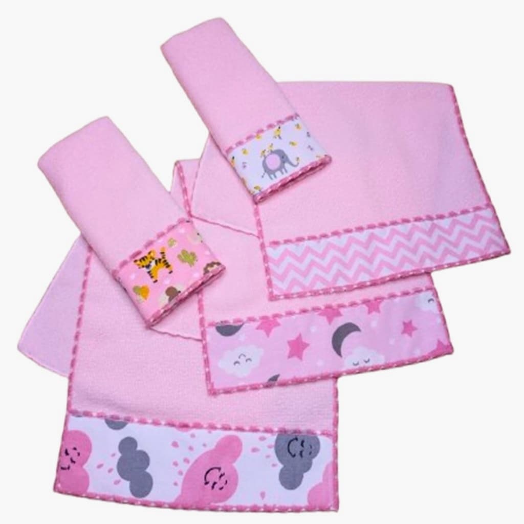Toalhinhas Bebê Uso Boca e Ombro Tecido Felpudo Atoalhado 5 Peças
