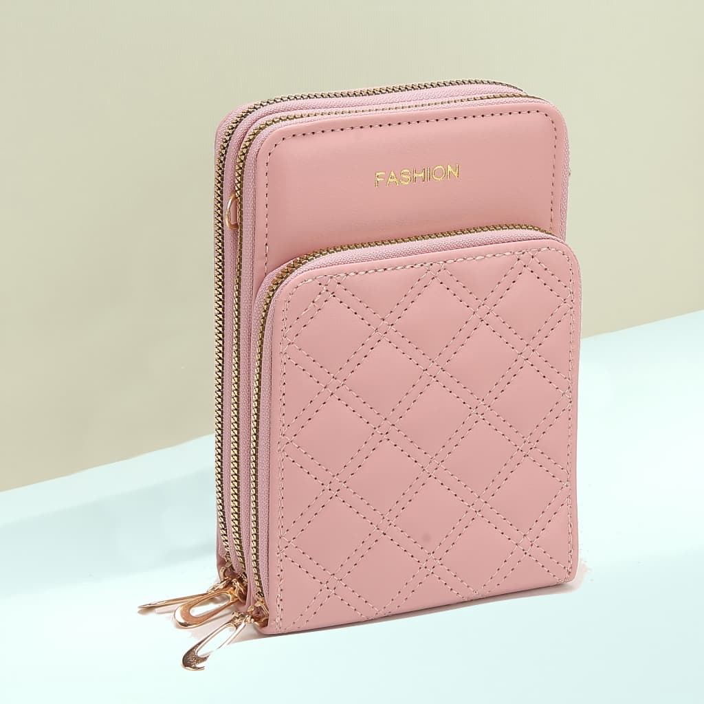 Bolsa transversal feminina moda feminina trabalho social porta celular com 3 divisorias Ziper Prata SH003