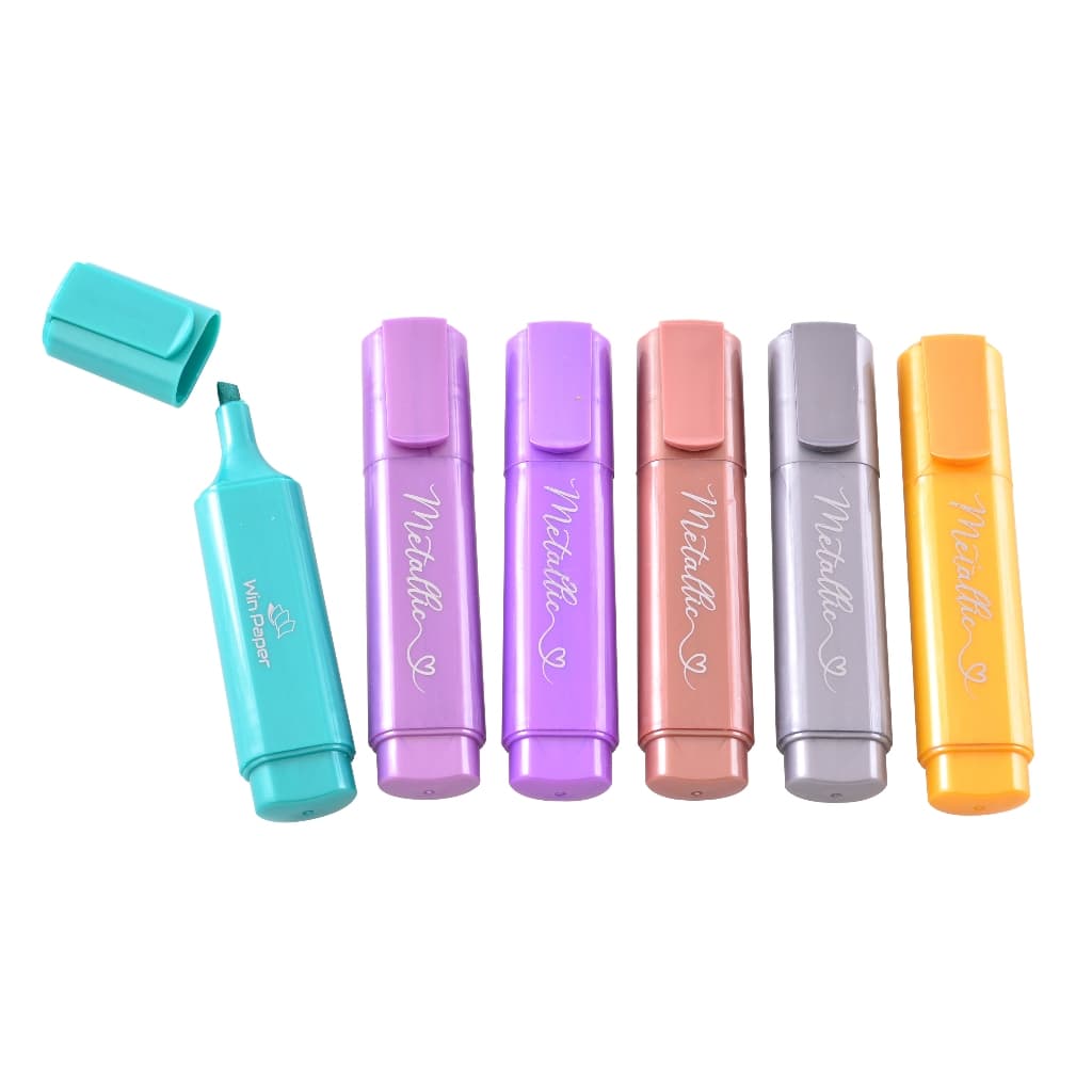 Kit 6 cores Jogo de Marca Texto Metalizado Papelaria Fofa