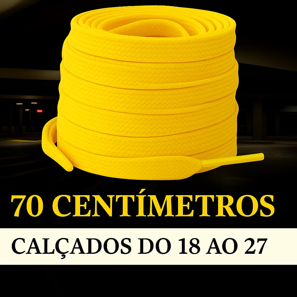 Par de Cadarço Infantil 70 cm Amarelo Neon Cheios de Estilo para Calçados do 18 ao 27 Qualidade Hj