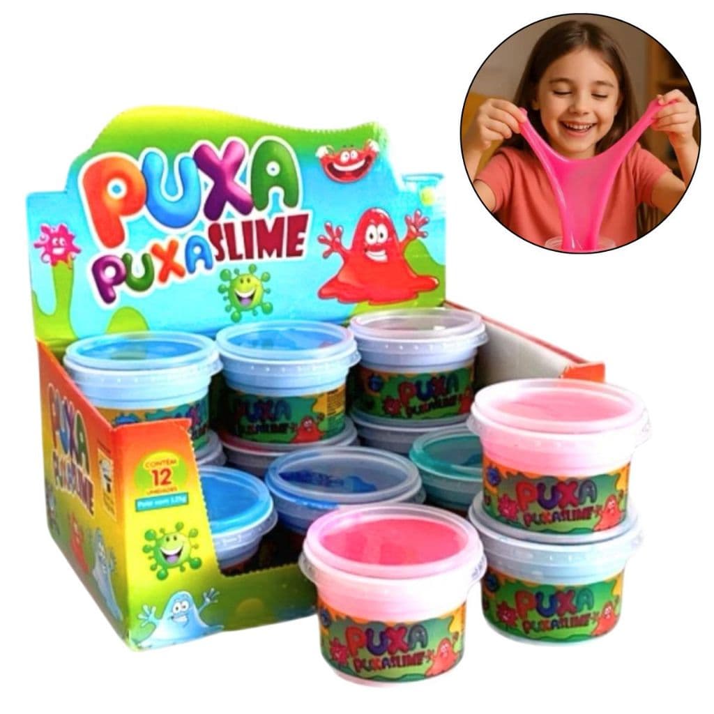 Slime Massinha Puxa puxa Caixa Revenda Atacado Festa Lembrancinha Criança Leleca Geleca Infantil