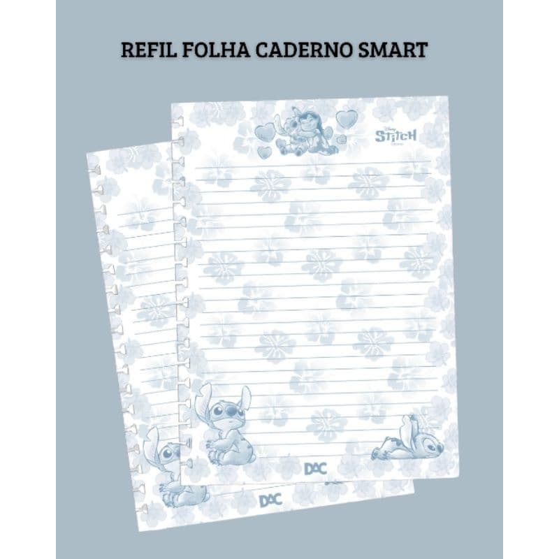 Refil De Folhas Decoradas Stitch  Para Caderno Smart Dac / Papelaria / Material Escolar