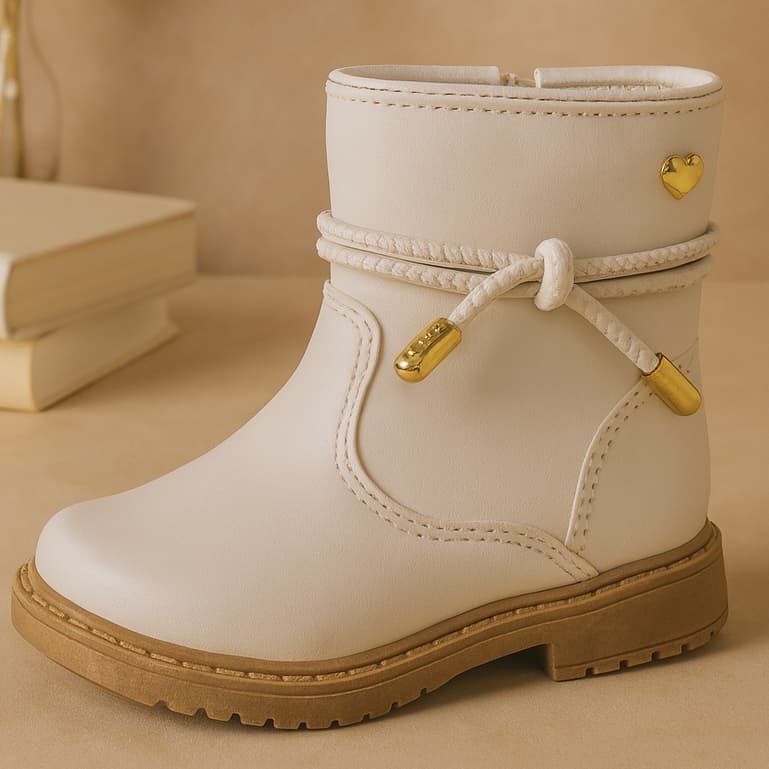 Bota Infantil Menina Casual Cano Médio Country Confortável Estilosa Texana Branca Coturno Promoção