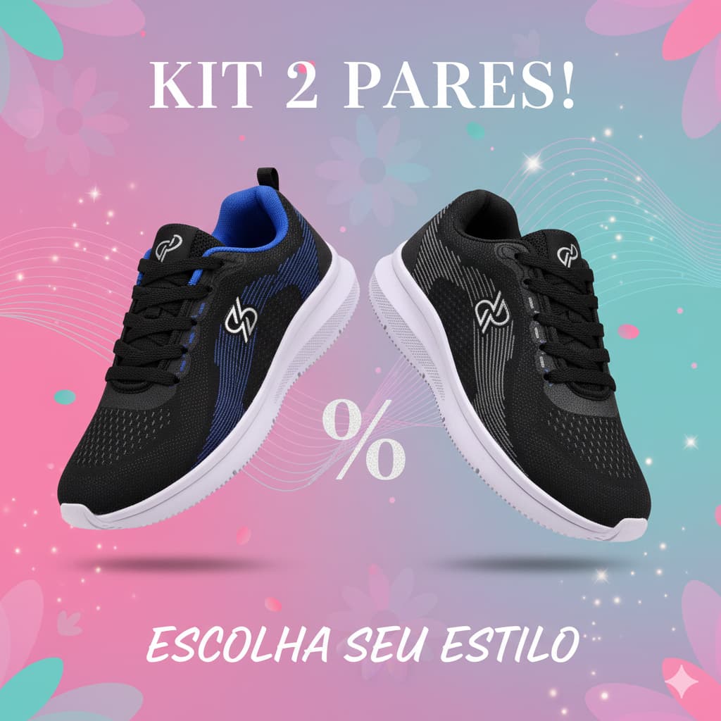 Kit 2 Pares Tênis Esportivo Macio Respirável Unissex Caminhada Corrida