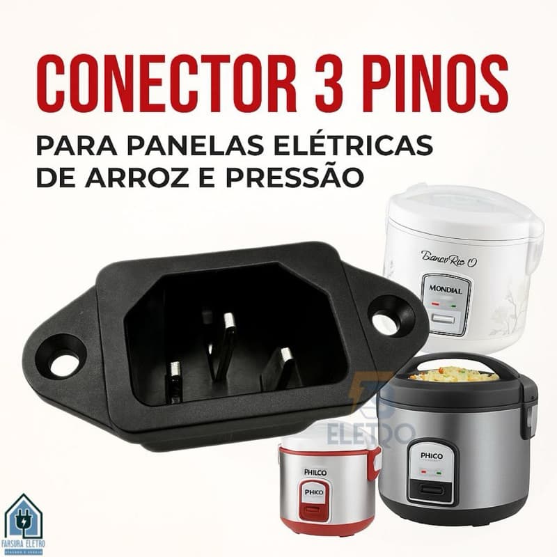 Conector Tomada Soquete para Panela Elétrica de Arroz Britania BPA5PI BPA10 BPA12 PA05 PA10 Prime ( TODAS )