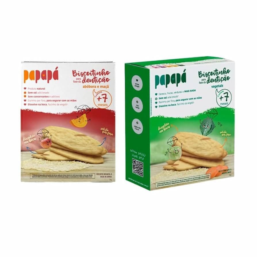 Kit Biscoitinho Papapá Para Dentição +7 Meses - Sabores Vegetais 36g -  Maçã e Abóbora 36g