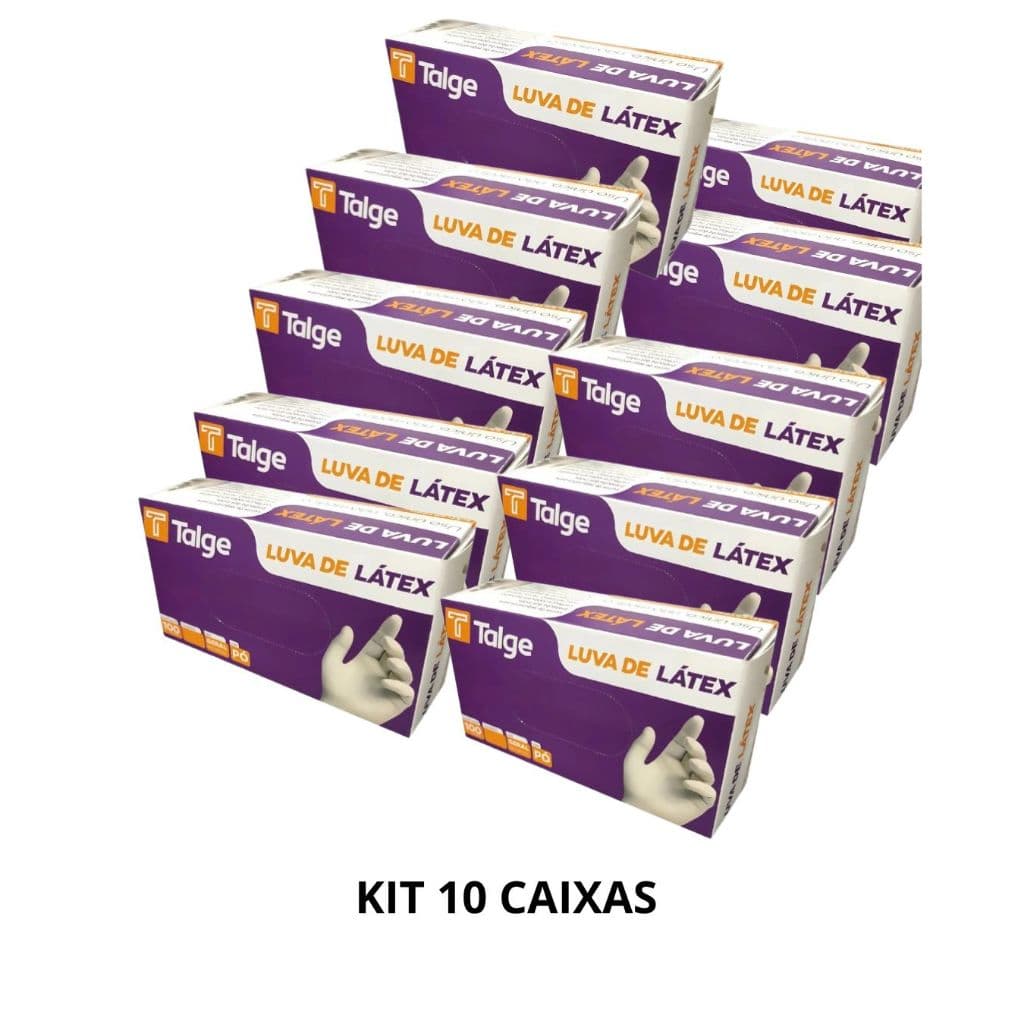 KIT 10 CAIXAS DE LUVA LÁTEX 100 UNI. C/PÓ - TALGE