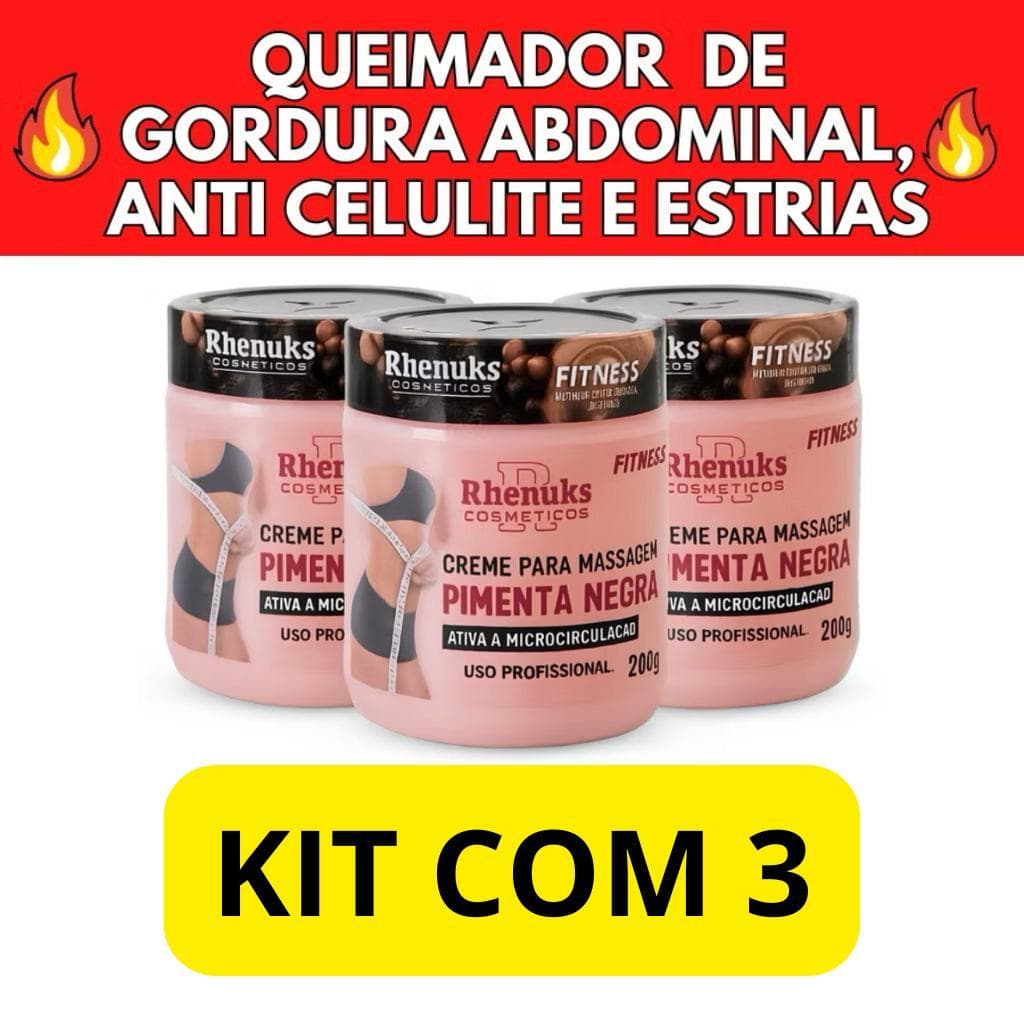GEL Creme Redutor de Medidas 200g PIMENTA NEGRA RHENUKS - ENVIO IMEDIATO
