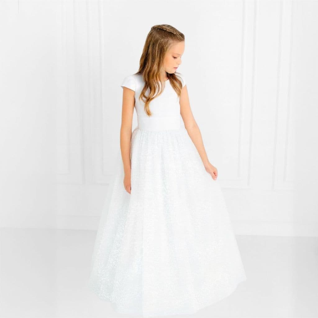 Vestido Infantil Longo Branco de Tule com Faixa  Longo REF4224