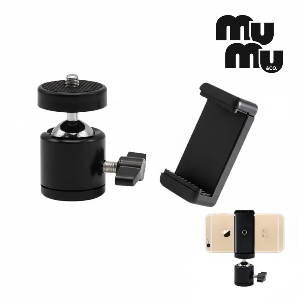 Clip + Ballhead Kit Suporte Celular – Adaptador Universal Rosca 1/4 p/ Tripé e Ring Light