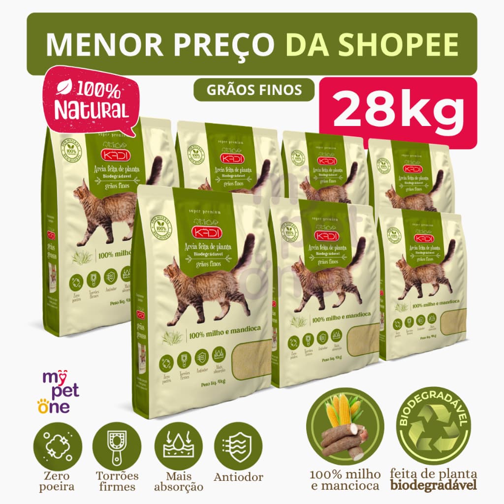 Kits Areia Biodegradável Kadi  4 Kg Grãos Finos para Gatos