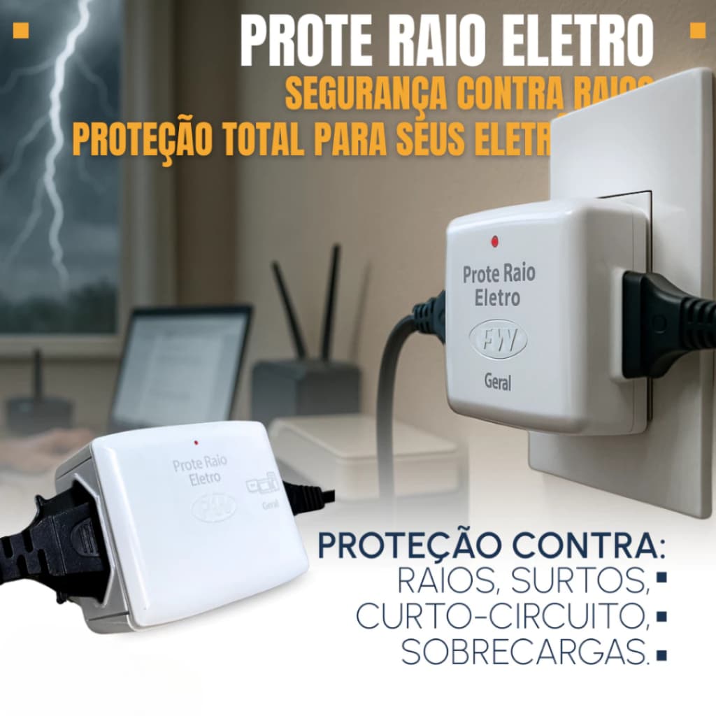 Prote Raio Protetor Contra Raios Surtos Picos Elétricos - 127v - Tv, Notebook, Airfryer, Micro-ondas