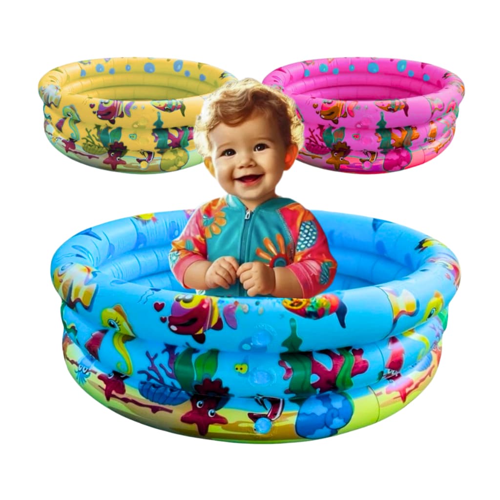 Piscina Infantil Inflável Redonda 3 Anéis Bebê Verão Menino Menina 40 Litros 60cm