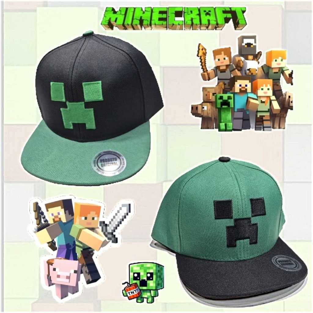Boné Infantil Bordado Aba Reta Ajustavel Minecraft Menino Crianças Juvenil Cosplay Fantasia