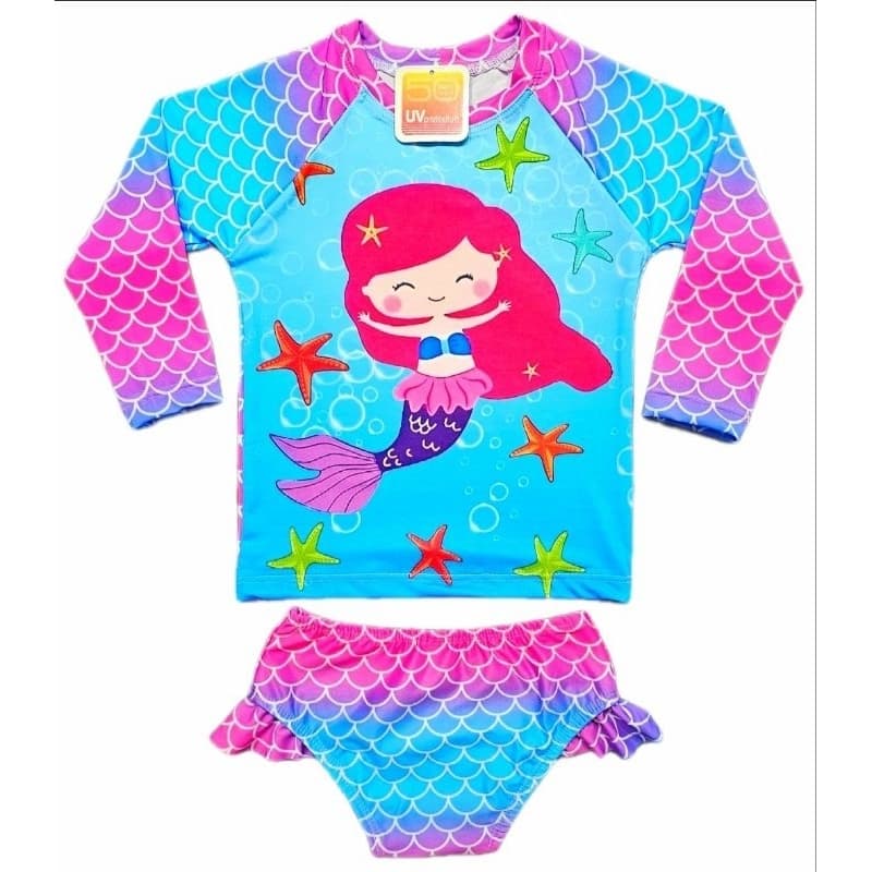 Kit Conjunto infantil de praia para meninas, Biquíni Blusa Proteção UV50 Praia Piscina Natação
