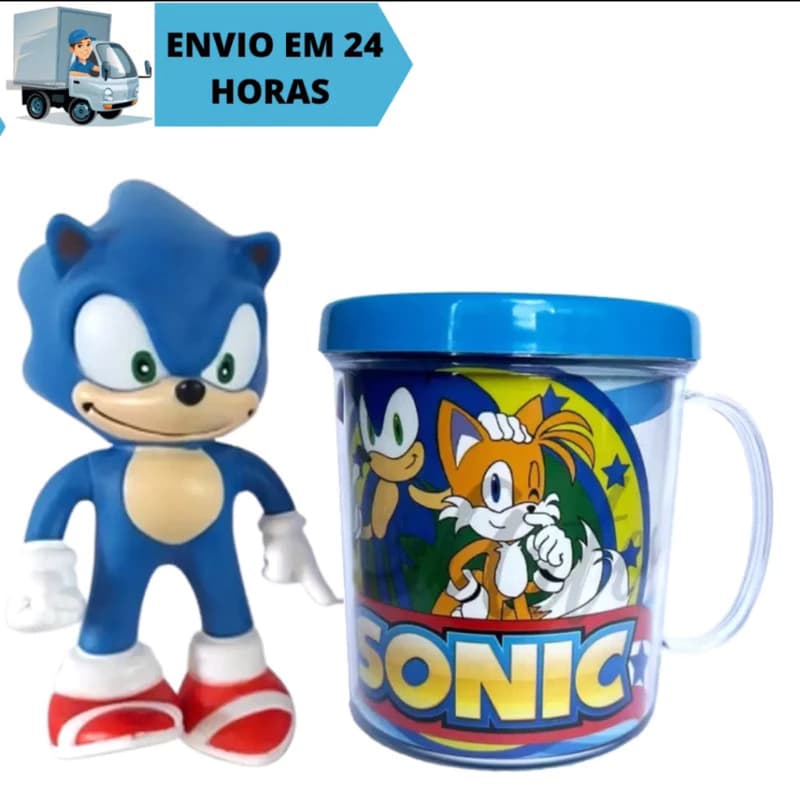 Boneco Sonic + Caneca Personalizada | Presente Infantil Sonic