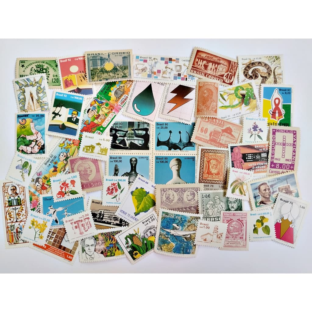 50 Selos Postais Novos Brasil Coleção sem Repetições PR50