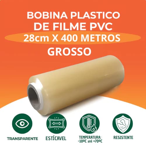 Bobina Plastico Filme Pvc 28cm X 400 METROS | ESTICAVEL | RESISTENTE