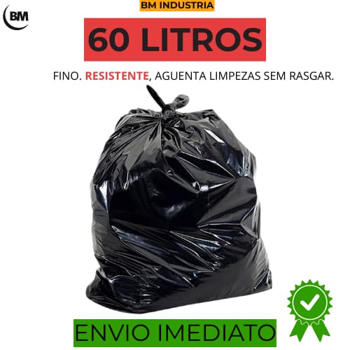 Saco de lixo Resistente | 60 litros com 100 e 50 unidades | Direto Da Fábrica | Preto