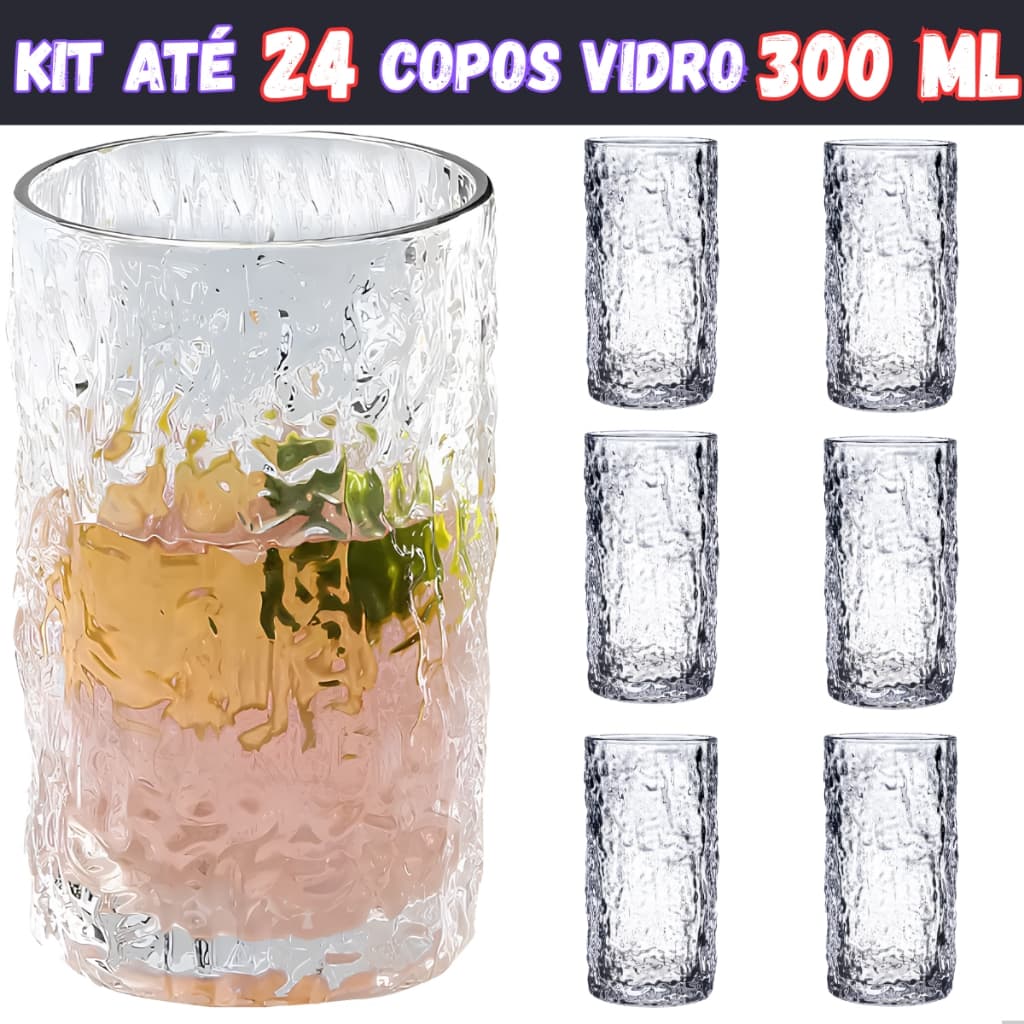 Kit até 24 Copos De Vidro Reforçado Grosso 300ml Para Suco Água Refrigerante Sofisticado