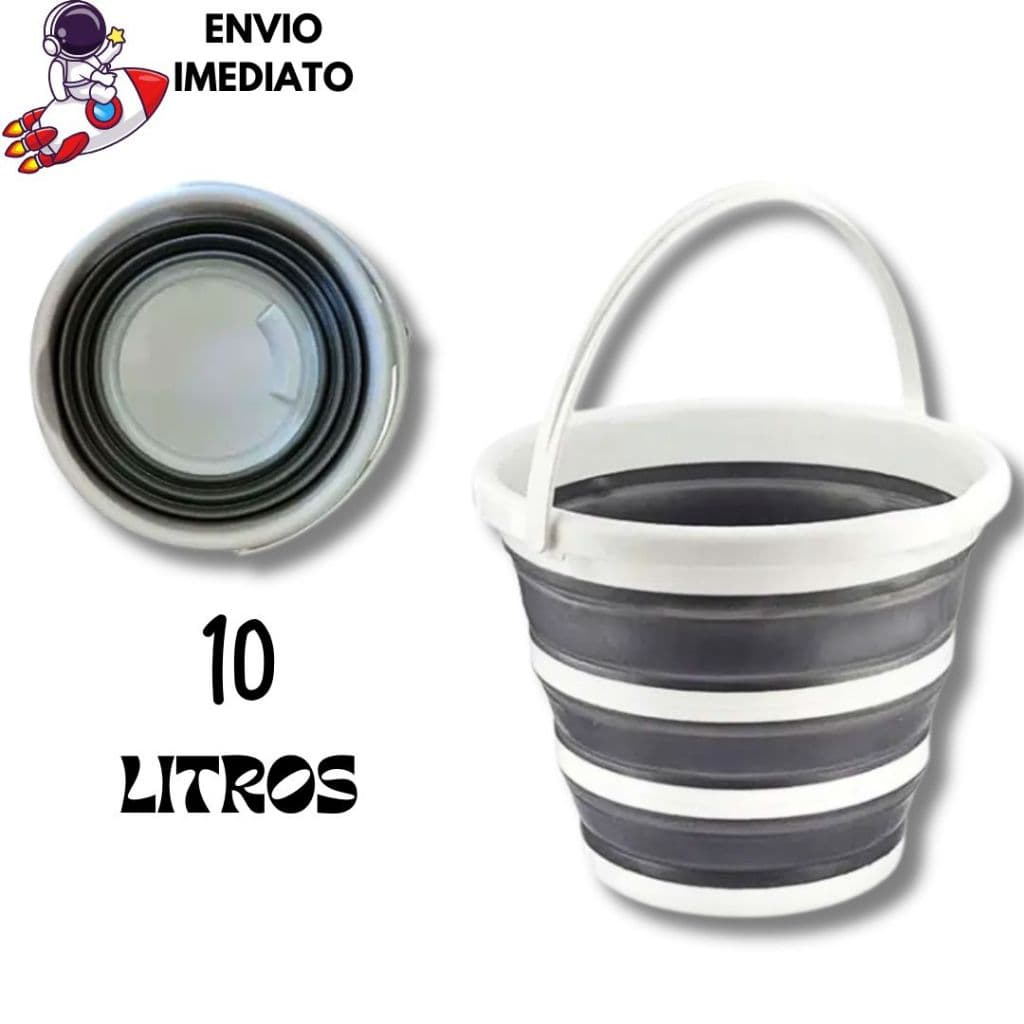Balde Dobrável Retrátil Flexível De Silicone 10 Litros Cor Cinza Com Alça Produto Premium