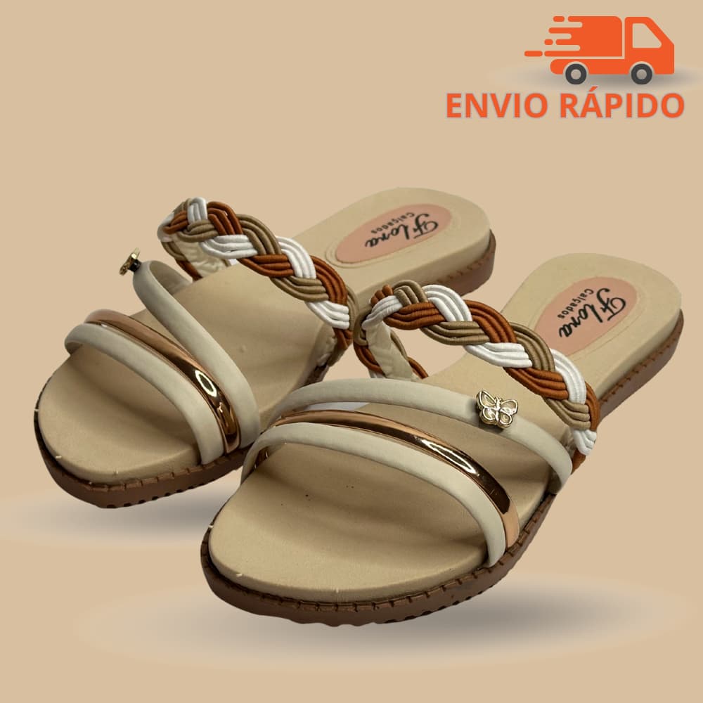 Sandália Rasteirinha Feminina Borboleta Com Trança Charmosa E Confortável