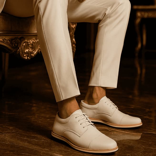 Sapato Masculino Branco Social Derby Oxford Confortavel Acabamento Premium Promoçao