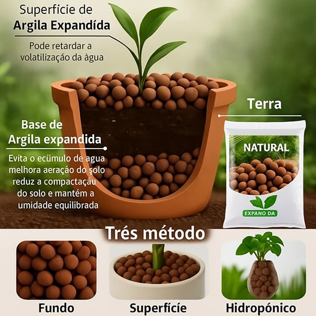 Até 10L Argila Expandida para Jardinagem – Pedras Leves para Hortas, Vasos e Decoração"
