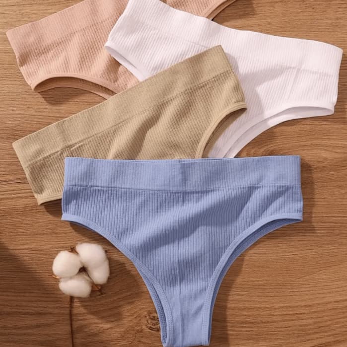 Kit 6 Calcinhas Esportiva Dia A Dia Sem Costura Riscadinha Textura Canelada Sem Costura