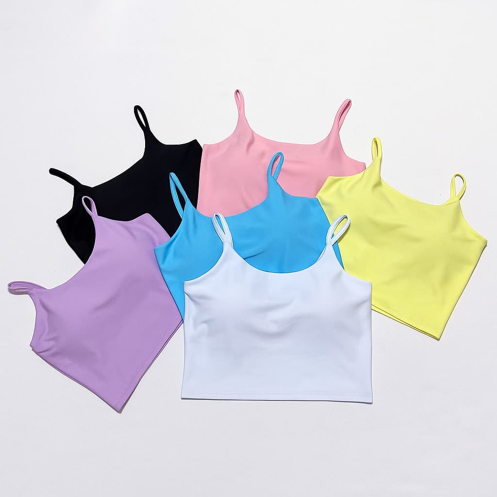 Kit 2 Cropped Blusa Femenina Suplex Alça Fina com bojo  Top  Blusinha verão Forro Duplo Teçido Suplex liso candy color