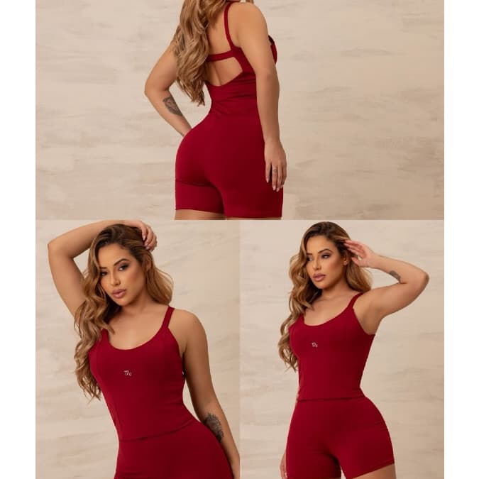 Kit 2 Macaquinho Fitness Curto Com BUSTO DUPLO TECIDO Feminino Academia Corrida