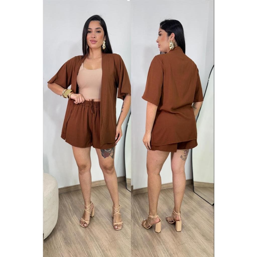 Conjunto Kimono + Short en Tecido Viscolinho Disponivies em (P,M,G,GG)