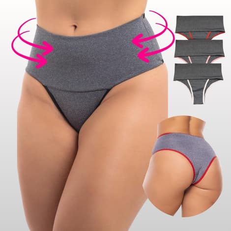 Kit 5 Calcinhas Cós Alto Tanga Fitness Segura Barriga Compressão Abdominal Calcinha Modeladora