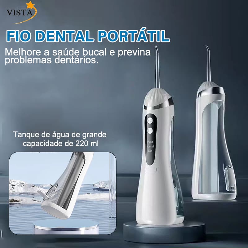 Irrigador Oral Fio Dental Portátil Para Viagem Em Casa 3 Modos De Limpeza 220ML VISTA