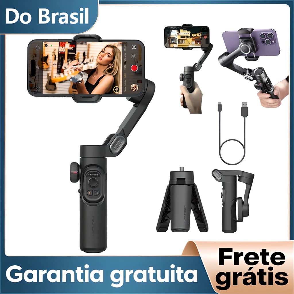 Estabilizador Smart XE de Celular Portátil Gimbal para Smartphone Rastreamento Facial IA Tripé Dobrável Profissional