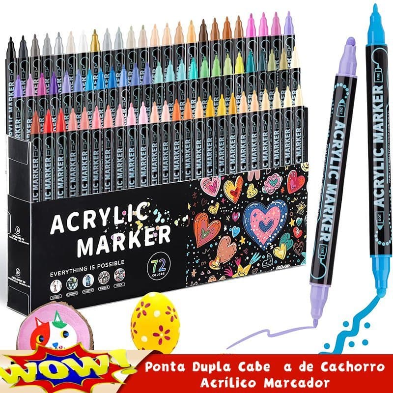 Conjunto De Marcadores Acrílicos Coloridos De Cabeça Dupla 12/24/36/48/60/72-Suprimentos De Pintura Acrílica À Prova D'á