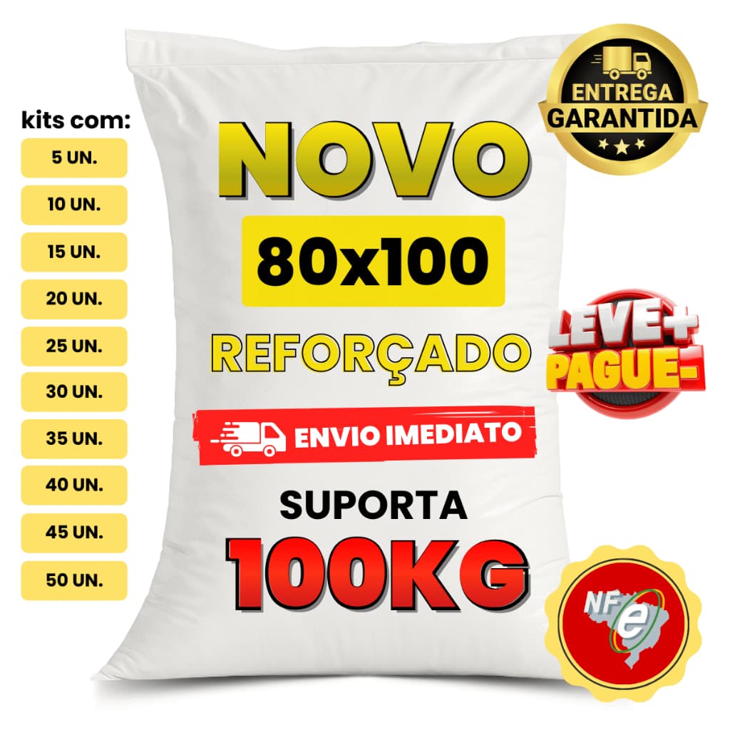 Saco Ráfia Grande 100kg Entulho Reciclagem Obra Grãos 80x100cm Reforçado Novo ENVIO IMEDIATO
