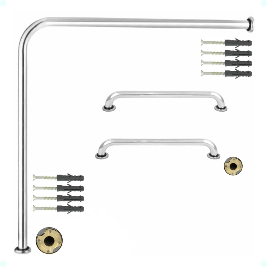 Kit Alça Barra De Apoio 1 70x70+2 Alças 30cm Suporte Corrimão Idoso Gestante Deficiente Cor Prateado